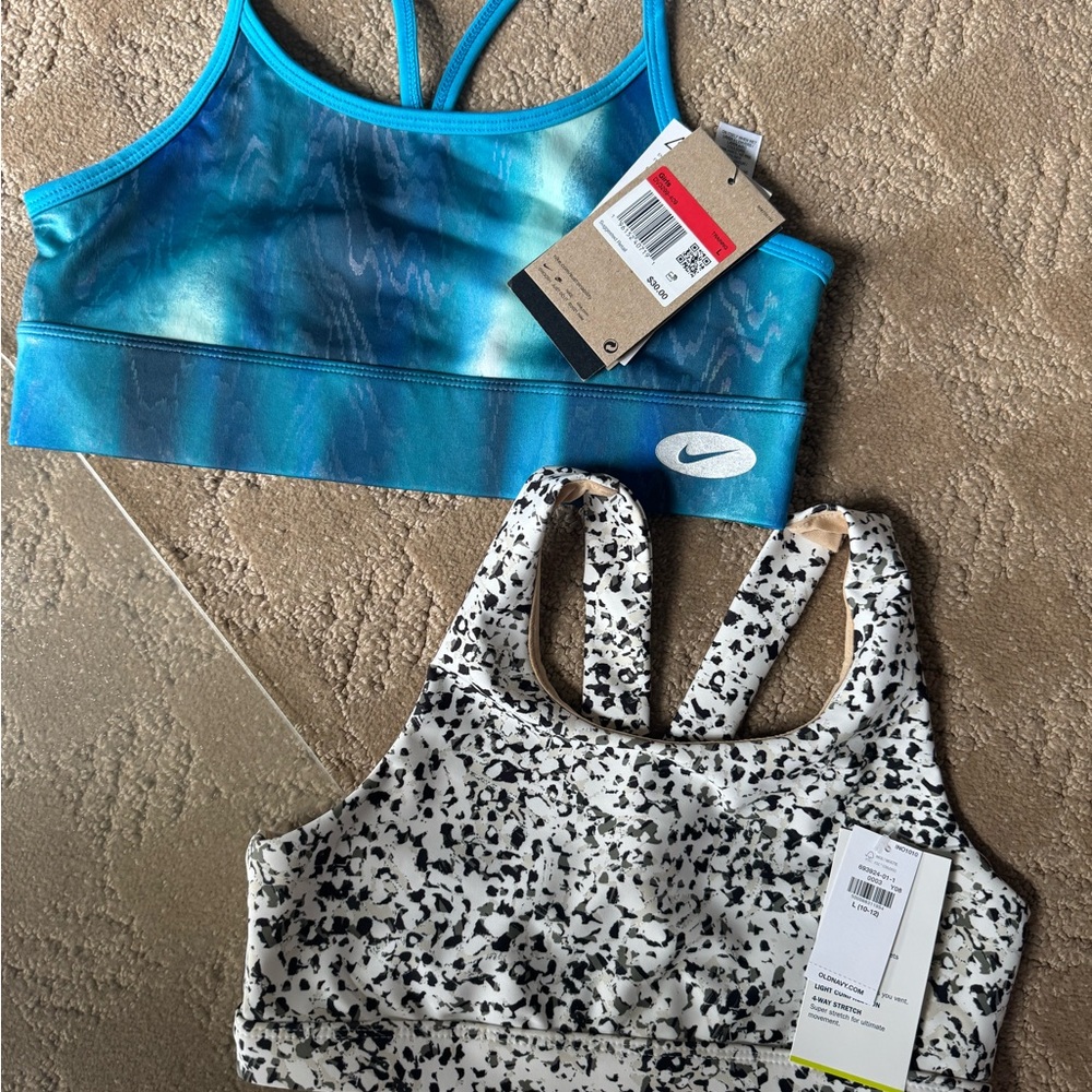 NEW with tags; Nike and Old Navy Youth Large sport bras
